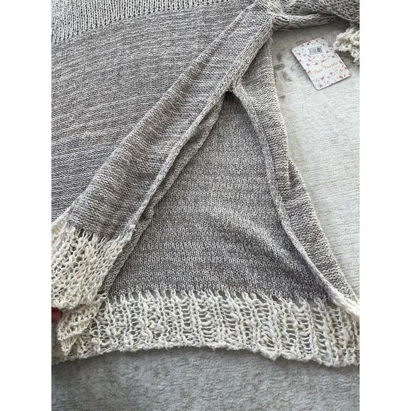 NWT Free People Oversized Knit Sweater Brown Cream Size Medium Cotton Side Slit - Picture 6 of 9